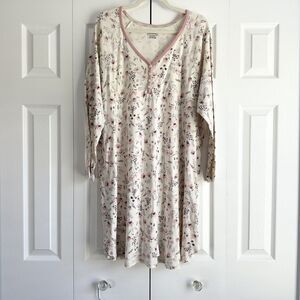 L.L. Bean Women’s 2X Plus Floral Nightgown Long Sleeve Henley Cotton Granny Chic